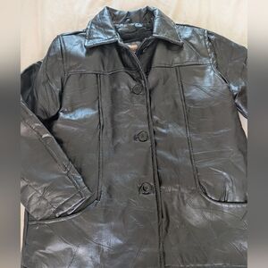 Vintage Patchwork Leather Coat.  Black. Faux Fur Zip Out Lining. Tudor Court. PL